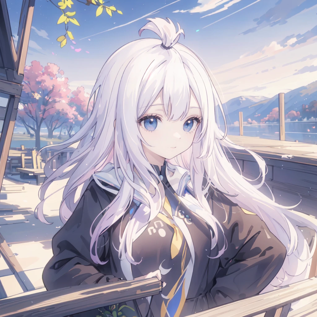 (best quality), masterpiece, Extremely detailed CG8K painting, high color, Extremely high color saturation, All colors are deepened, central composition, Extremely detailed light and shadow, The face and eyes are very detailed, medium length hair, sportswear, colorful clouds,beautiful nature,landscape