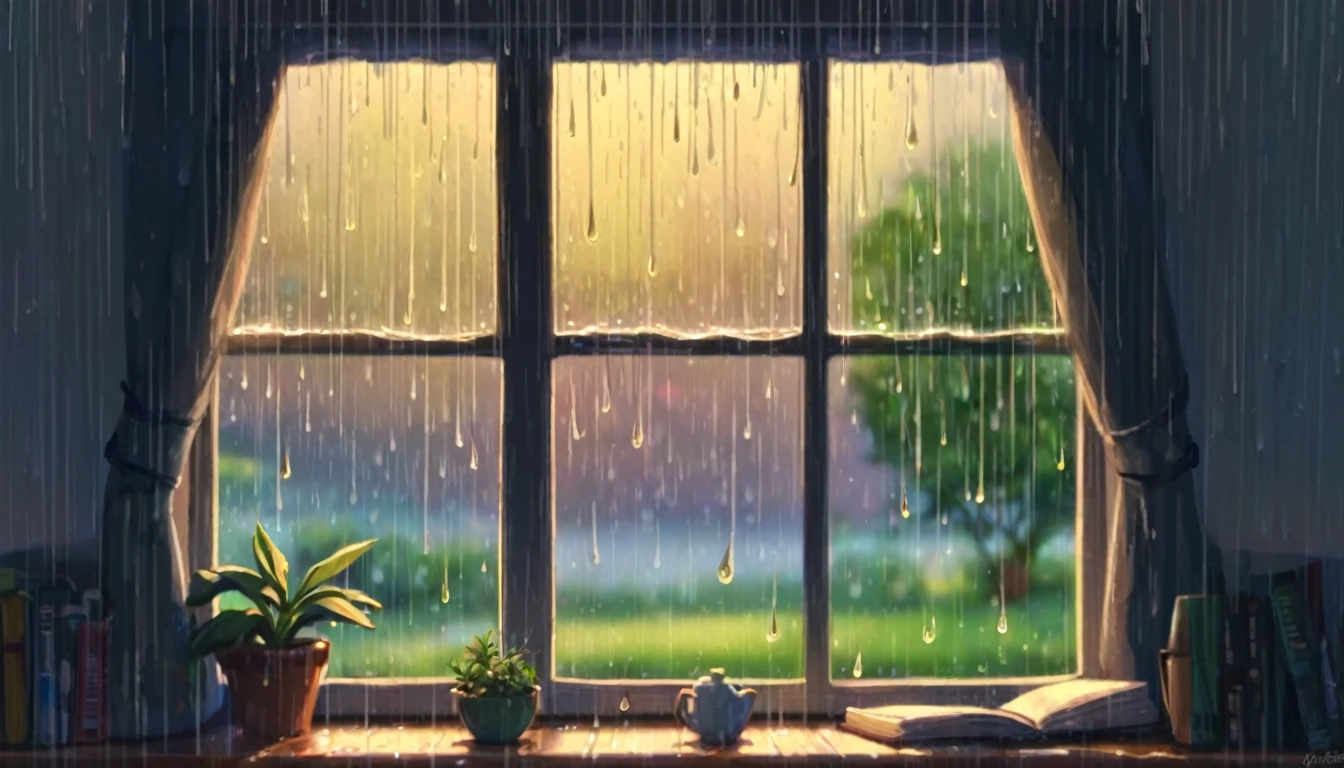 Ukulele, por Genevieve Naylor (window with raindrops)
