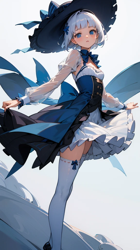 national foundation,((masterpiece)),(((best quality))),((Super detailed)),((((actual)))),((disheveled hair)),((decorate)),(1 girl full body portrait),(alone),from behind, (((ass focus))),,lipstick,dynamic angle,Large blouse sleeves,floating,Beautiful detailed sky,Beautiful and delicate water,Beautiful and delicate eyes,overexposure,(Faust),Poker face,Blunt side bangs,Hair between the eyes,ribbon,bow tie,buttons,bare shoulders,(((small breasts))),Detailed wet clothes,Straight eyes,pleated skirt,flowers,seamless,无痕pantyhose,pantyhose,No underwear pants