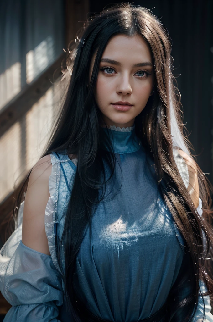 Couple A woman with long black hair and blue eyes is posing for a photo and man with dark hair and blue eyes posing for a photo, fantasy beautiful lighting, Karol behind uhd, 8k art german bokeh, beautiful fantasy portrait, perfect white haired girl, ethereal beauty,  with white hair, beautiful fantasy art portrait, fantasy portrait, beautiful soft lighting