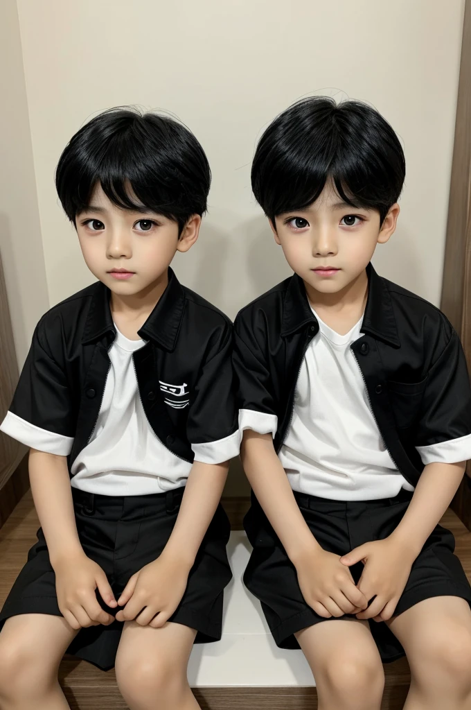 Korean twin boys black eyes realistic black hair