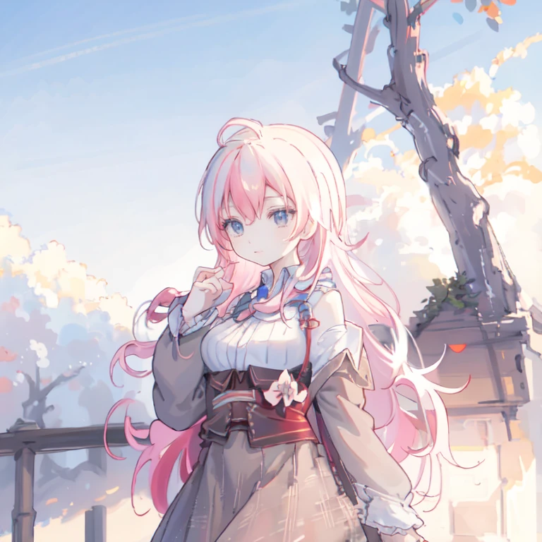 (best quality), masterpiece, Extremely detailed CG8K painting, high color, Extremely high color saturation, All colors are deepened, central composition, Extremely detailed light and shadow, The face and eyes are very detailed, medium length hair, sportswear, colorful clouds，beautiful nature，landscape
