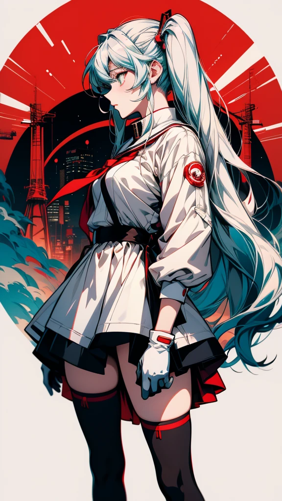Anime girl with long hair and red stockings holding a mobile phone, Portrait Anime Astronaut Girl, by Yuumei, Profile photo 1024px, nagito komaeda, Anime Moe Art Style, Anime Cover, Twin tails white_gloves, I deny that, ayanami, by Kamaguruka, White Cyan, Rei Ayanami