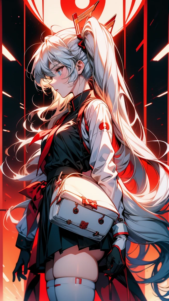 Anime girl with long hair and red stockings holding a mobile phone, Portrait Anime Astronaut Girl, by Yuumei, Profile photo 1024px, nagito komaeda, Anime Moe Art Style, Anime Cover, Twin tails white_gloves, I deny that, ayanami, by Kamaguruka, White Cyan, Rei Ayanami
