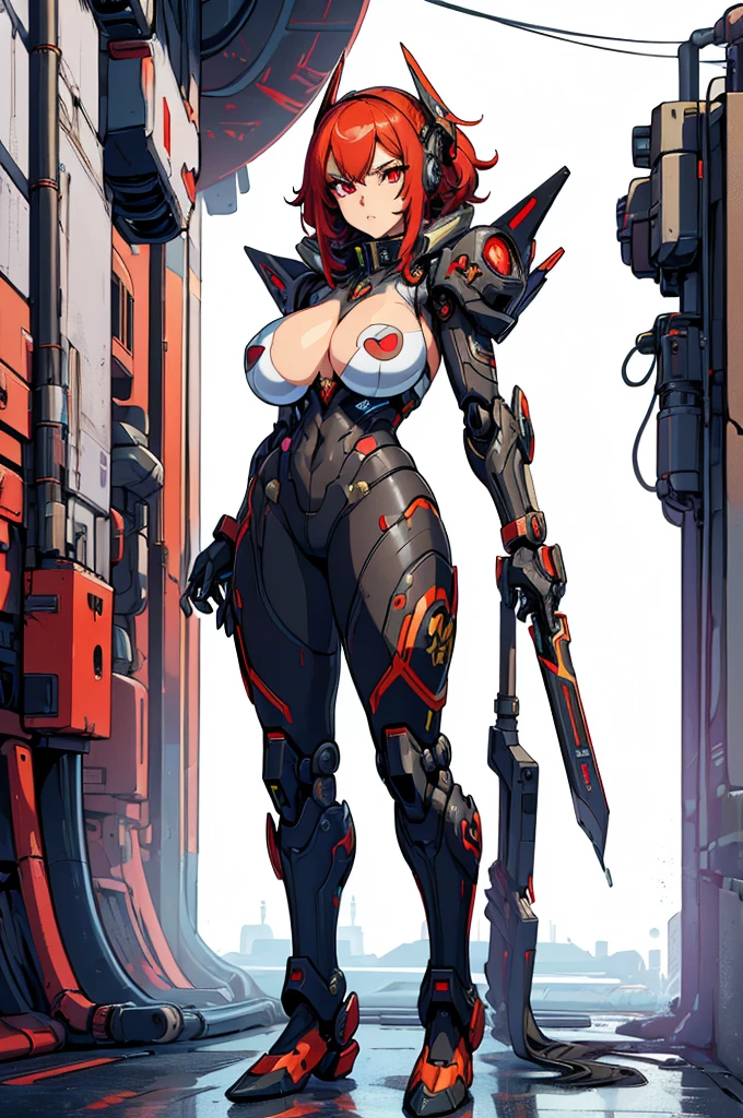 (masterpiece, best quality, high resolution, ((big breasts)) 1 cyberpunk style alien female mecha, red eyes, mecha face,,( white background, stickers. Redmond), ((full body standing)),
