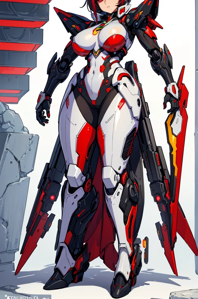 (masterpiece, best quality, high resolution, ((big breasts)) 1 cyberpunk style alien female mecha, red eyes, mecha face,,( white background, stickers. Redmond), ((full body standing)),
