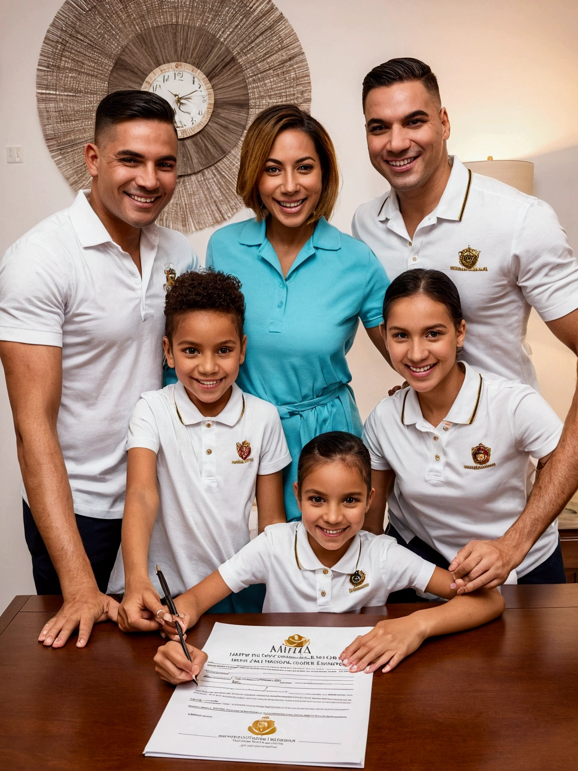 "The moment of conquest! 🎉 A happy family, uniformed and full of dreams, signing the contract for your new home. Make your dream of owning your own home come true with the Minha Casa Minha Vida program!