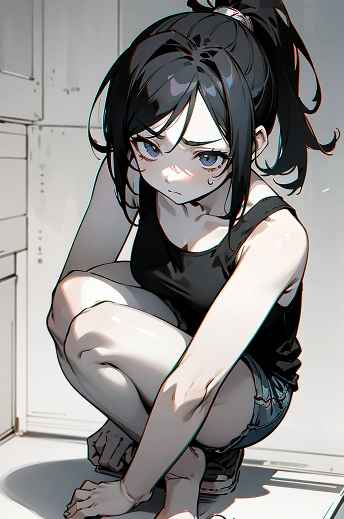 Highest quality, (Background details), The zombie hordes are approaching, Curly Eyes, On all fours, full length, Twin tails, Drooling, Lots of drool dripping from the mouth, (Bodies covered in filth), Look down, (naked), High Contrast, so beautiful, Original illustration details, Sensual, Delicate face, Attractive points, Delinquent taxpayer, sexy, looking at the camera, real bust, Stalker, Crazy Smile, white, Bloodstained, Black Hair, Beautiful line art