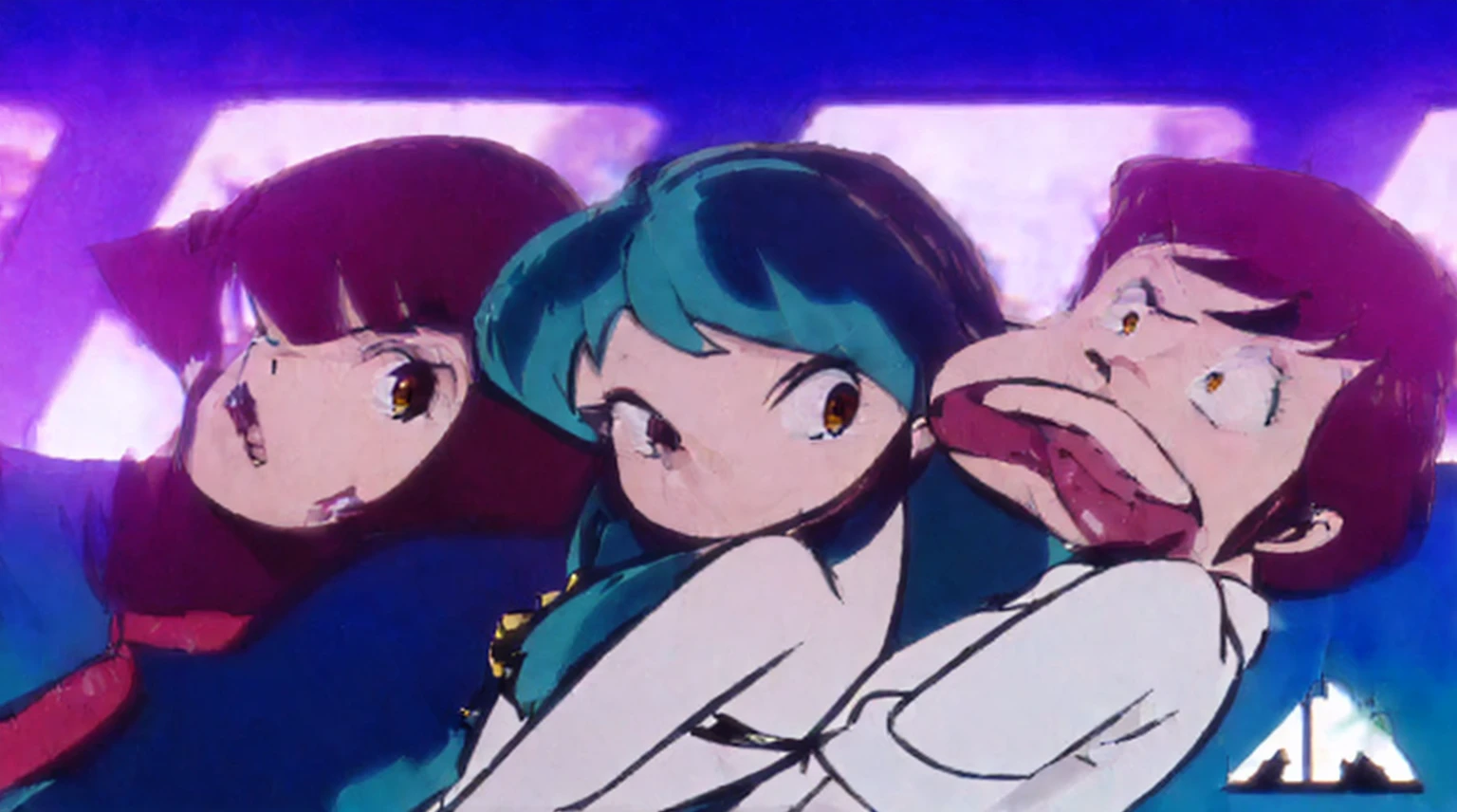 ((Masterpiece)), (best quality), (very detailed), ((very detailed)), 4k, (8k), three anime characters are standing in a line with their mouths open, urusei yatsura, in the art style of 8 0 s anime, 80s anime ova style, an retro anime image, 8 0 s anime vibe, 9 0 s aesthetic,screenshot, 8 0 s japanese uniform, 9 0 s japanese uniform, realistic style ,realistic cloth