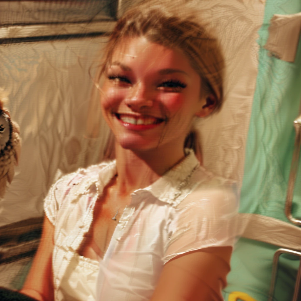 smiling woman holding a owl in a cage in a building, photo 2 0 1 0, emily rajtkowski, miranda meeks, katey truhn, taken in the late 2010s, rachel wall, alana fletcher, taken in the late 2000s, very slightly smiling, karolina cummings, portrait of maci holloway
