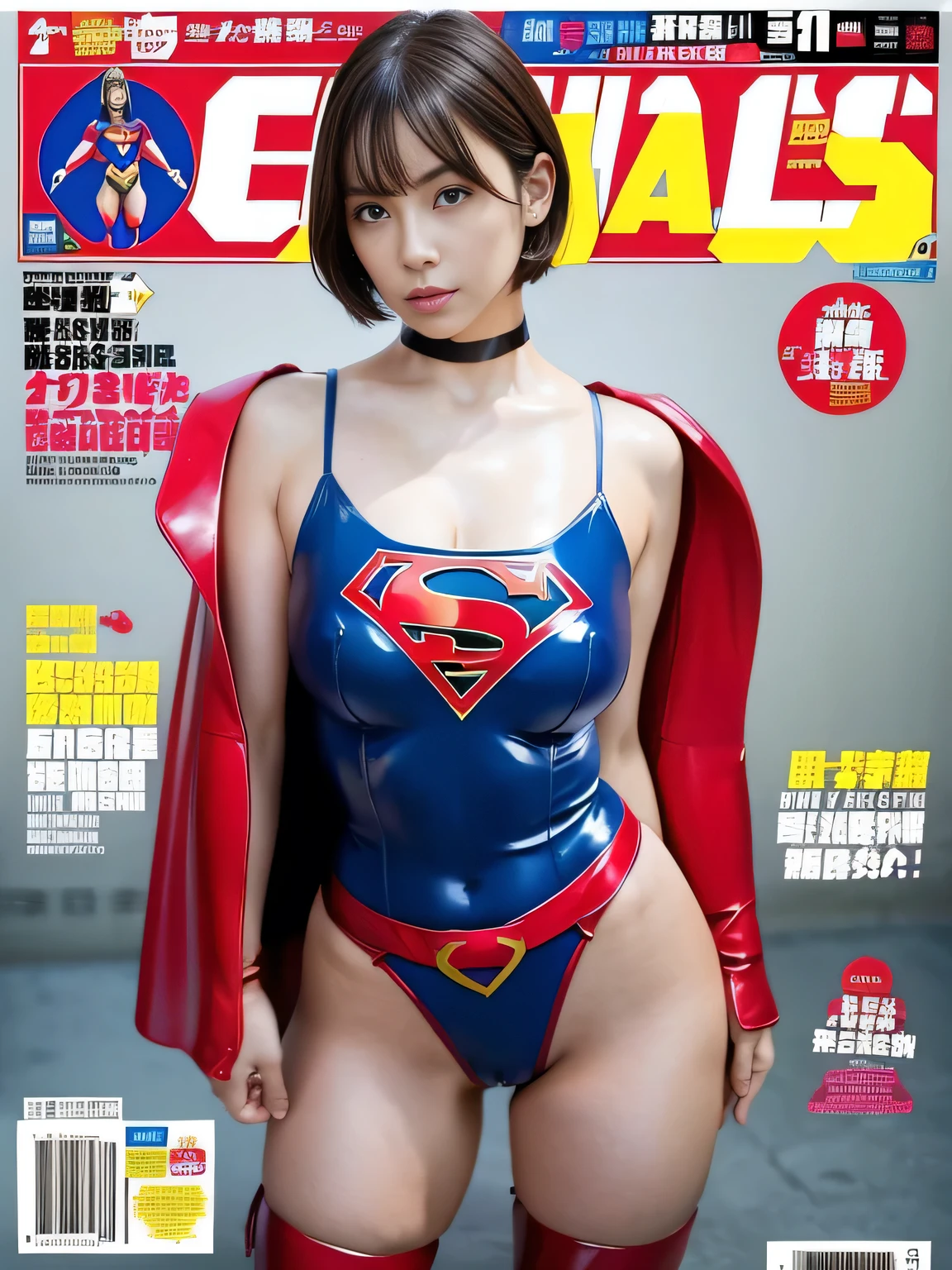 masterpiece、Rubber Supergirl Costume、short hair、Rubber Long Boots、Big and ample breasts、shiny sweaty skin、looking at the camera、choker、Long sleeve、Sexy poses to seduce、Off the shoulder、latex、From the front、athlete、High leg leotard、Red Cape、Beautiful Abs、Photo magazine cover、operating room、wallpaper for pc、