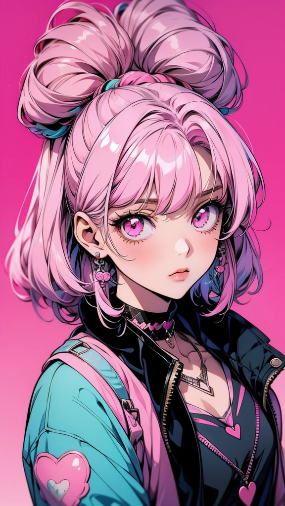 Close-up of a girl with pink hair and a pink background, Decora style illustrations, Anime atmosphere, 1 7 year old anime goth girl, Anime art style, Anime Aesthetics, Cute art style, Anime Style, Pastel Goth aesthetic, Anime Styleイラスト, Anime Style 4k, Anime Styleアートワーク, Anime Moe Art Style, Pastel Goth