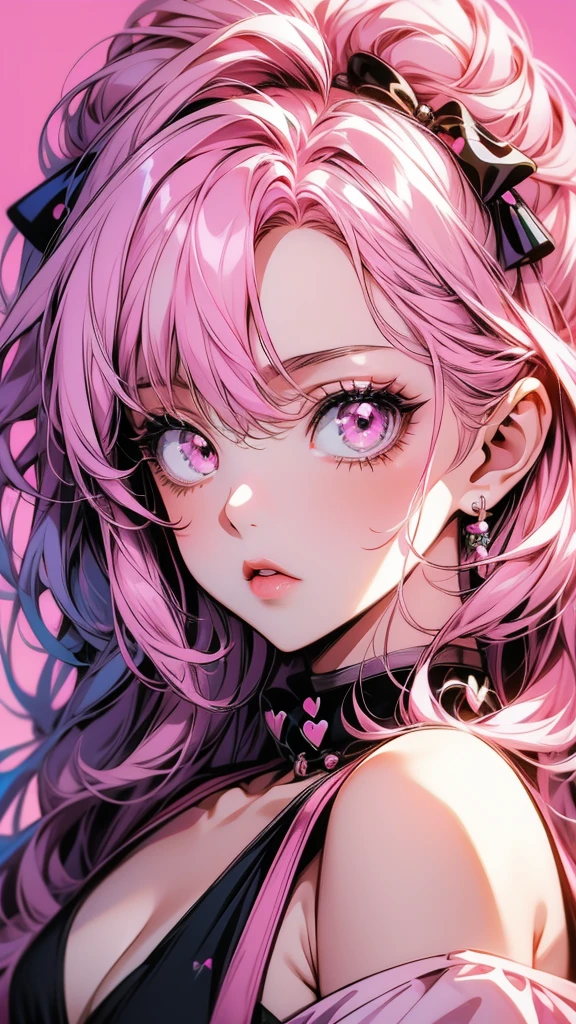 Close-up of a girl with pink hair and a pink background, Decora style illustrations, Anime atmosphere, 1 7 year old anime goth girl, Anime art style, Anime Aesthetics, Cute art style, Anime Style, Pastel Goth aesthetic, Anime Styleイラスト, Anime Style 4k, Anime Styleアートワーク, Anime Moe Art Style, Pastel Goth