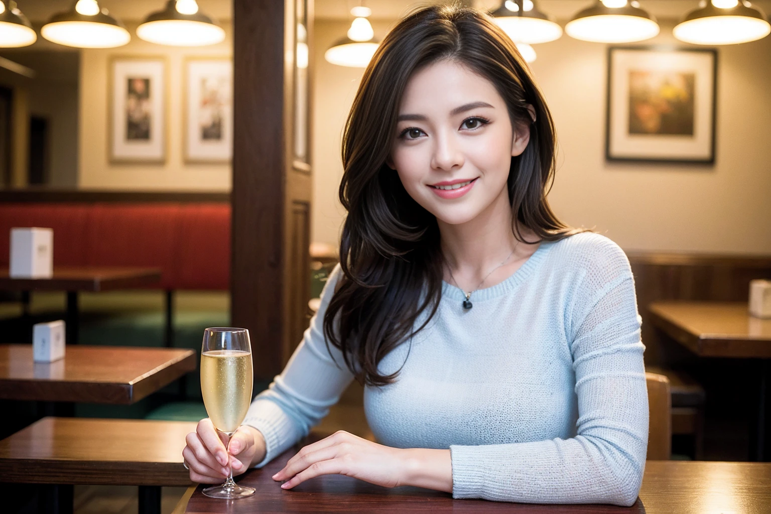 ((Highest quality、8k、masterpiece:1.3))、Shortcuts、cute、slimカップル、modelカップル、actress男優、(Realistic, Intricate details:1.2), full-course dinner、wine 、Amazing view of the sunset sky and clouds、A bright smile、short hair,Bright Face、 (45 years old), 42 years old, 赤wine 、Appetizers、Italian food、wine bottle、Champagne、スパークリングwine、Two beauties、Brown Hair、Shortcuts、Long sleeve shirt、dress、Beautiful woman 1, (slimな顔), (The body is slim), (Brown Hair), (Shortcuts), cheeks turn a little red,Attractive beauty、restaurant, In a prominent place (From the waist up) Nova Frog Style, actress, model, Upper Body, 白wine, slim, wineグラス, 中央に置かれたwineグラス, smile, (smile: 1.15), Beautiful fine grain, Depth f/2,saturation, High Contrast, Strong light and shadow,Moist Body:1.5、3D texture、Delicate eyes、Brown Hair、The hair is very shiny、
