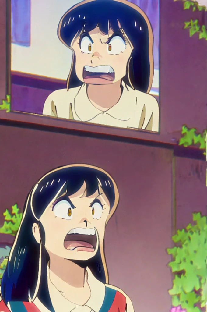 ((Masterpiece)), (best quality), (very detailed), ((very detailed)), 4k, (8k), three characters are standing in a line with their mouths open, urusei yatsura, in the art style of 8 0 s anime, 80s anime ova style, an retro anime image, 8 0 s anime vibe, 9 0 s aesthetic,screenshot, 8 0 s japanese uniform, 9 0 s japanese uniform, realistic style ,realistic cloth