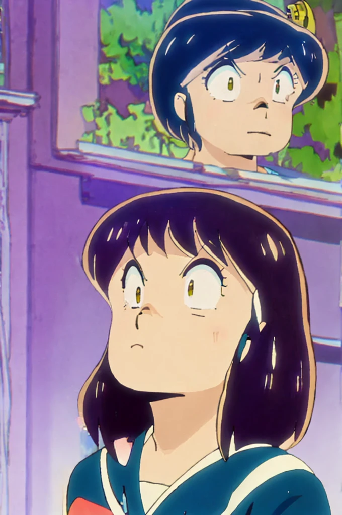 ((Masterpiece)), (best quality), (very detailed), ((very detailed)), 4k, (8k), three characters are standing in a line with their mouths open, urusei yatsura, in the art style of 8 0 s anime, 80s anime ova style, an retro anime image, 8 0 s anime vibe, 9 0 s aesthetic,screenshot, 8 0 s japanese uniform, 9 0 s japanese uniform, realistic style ,realistic cloth