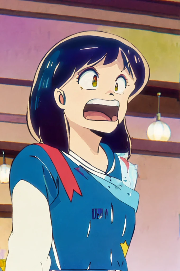 ((Masterpiece)), (best quality), (very detailed), ((very detailed)), 4k, (8k), three characters are standing in a line with their mouths open, urusei yatsura, in the art style of 8 0 s anime, 80s anime ova style, an retro anime image, 8 0 s anime vibe, 9 0 s aesthetic,screenshot, 8 0 s japanese uniform, 9 0 s japanese uniform, realistic style ,realistic cloth