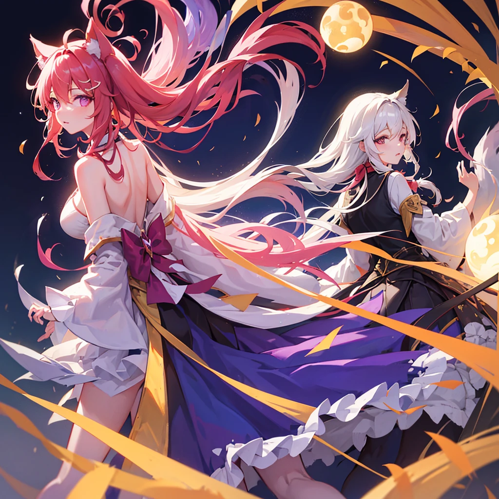 Ahri has striking features. She has long, flowing yellow hair that cascades down her back, complementing her vibrant purple eyes. The most unique aspect of Ahri's appearance is her nine tails, which are a mix of yellow and purple, exuding a soft and warm glow. Her overall look is enchanting and mysterious. Big plan on her.