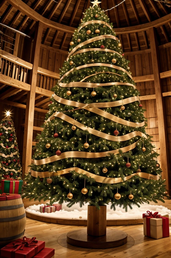 in a winery a drawing of a robust Christmas tree made of fallen branches from other trees with decorations recycled from the environment the animated tree for children stories