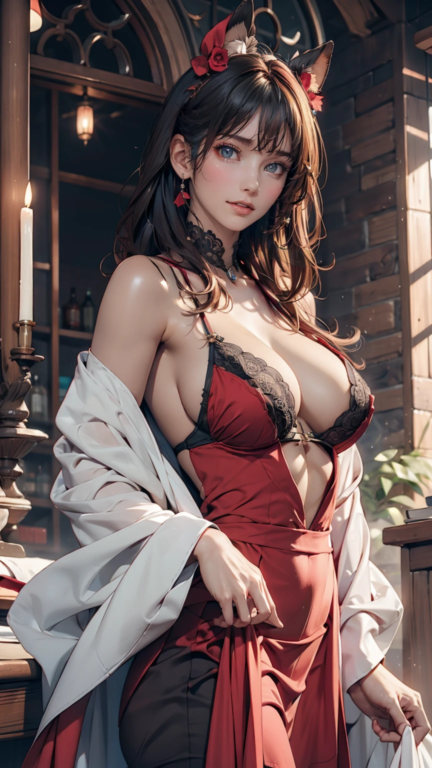 witch, Roleplaying, magician, magic, Redhead woman、Sexy proportions、Tight clothing、see-through(See-through)、Realistic breast shape