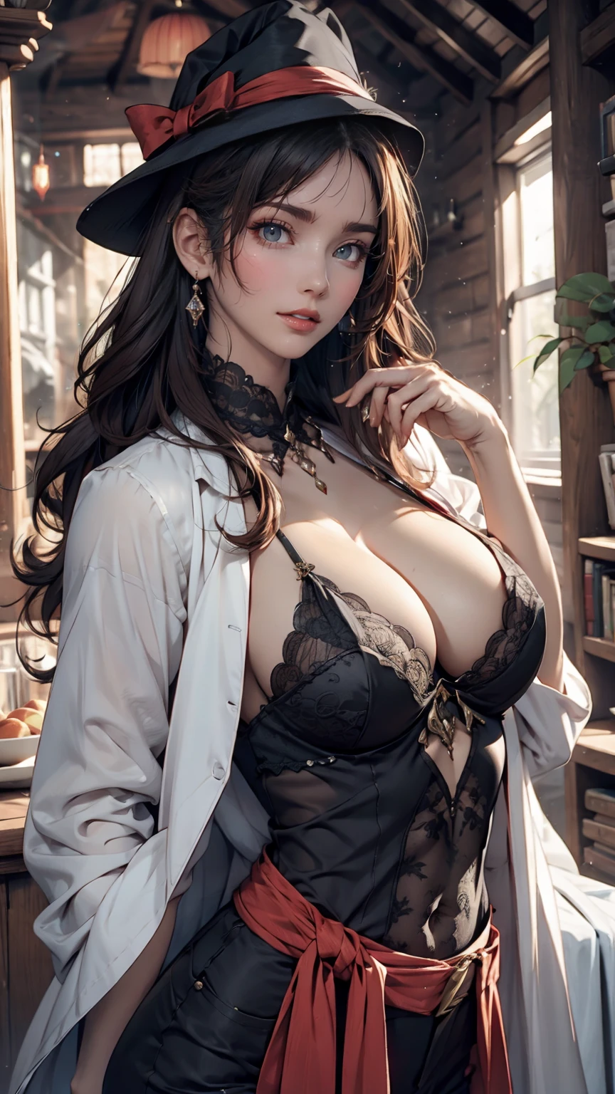 witch, Roleplaying, magician, magic, Redhead woman、Sexy proportions、Tight clothing、see-through(See-through)、Realistic breast shape