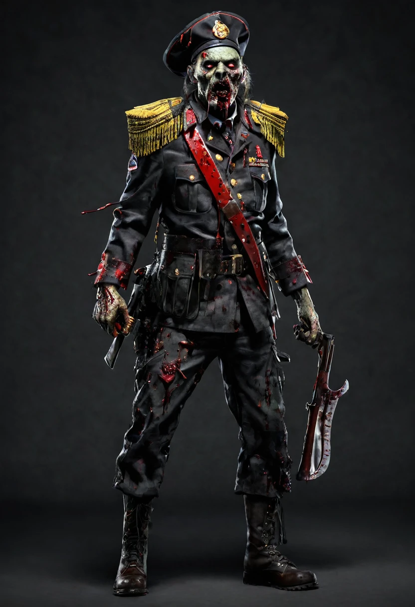 Chief zombie, solo, villain, chief uniform, mouth blood, full body
