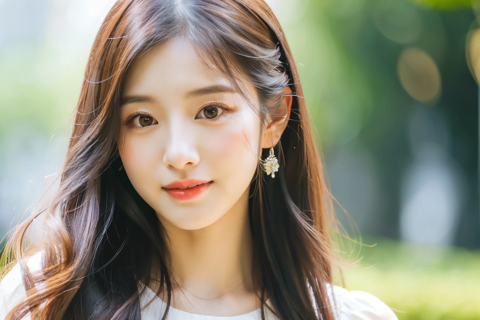 a close up of a woman with long hair and a white dress, beautiful south korean woman, young adorable korean face, wan adorable korean face, popular south korean makeup, beautiful young korean woman, korean girl, gorgeous young korean woman, jaeyeon nam, dilraba dilmurat, lalisa manobal, popular korean makeup, bae suzy