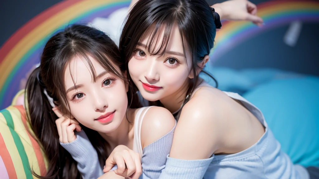 Cute pose under the rainbow、Physiologically correct body