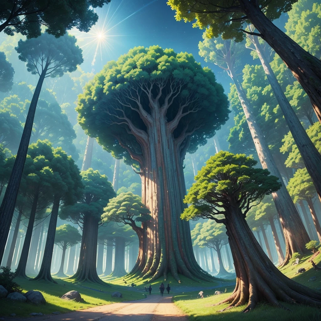 mysteriousな超巨大なトンネルの中に森がある,Super giant ginkgo tree，Tree of Life，Giant Tree Forest，There is a huge tree，Different world，new world，universe，There is a road in the middle of the forest，Different world，The sunlight from the sun shines on the earth，Colorful，Best Quality，8k，mysteriouultidimensional，High Dimension，Fantasy，Different space，There are many different creatures，Nature，romantic，A world beyond imagination，Dream world，universe，Huge river，masterpiece，最高masterpiece，perfection，