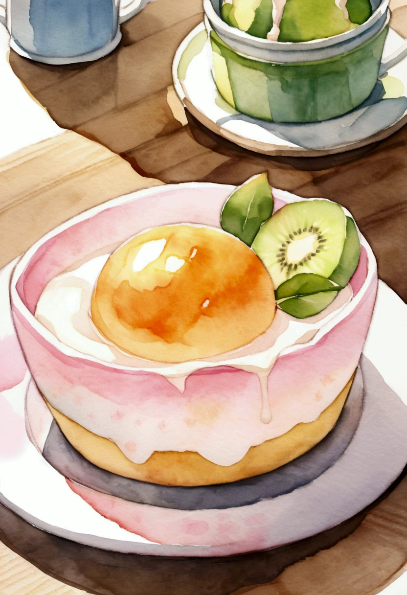 Tasty looking yogurt(Yogurt)A small eating Picture books Watercolor