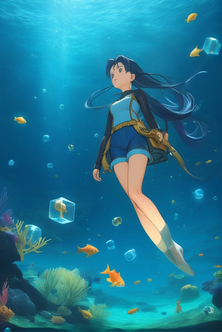 dark night, late night, firefly,
post apocalyptic world,
(anime Vegeta sexy Girl roupas rasgadas solo alone, full body),
(small 1people in natural vast space),
((swimming in deep water)),
((big blue-cubes-obsidian-transparent cyan-cubes-crystal-ice floating in the space,
big blue-cubes-jellyfish floating inside the underwater)),
((thalassophobia)),
((below the water surface, completely submerged in water, at the bottom of the ocean,
just water and water, water bubbles, air bubbles)),
(2.5D anime style), (oil painting style), noisy, blurry,
((ground level shot)), ((far and near)),
((overview, panoramic view, panoramic high visibility)),