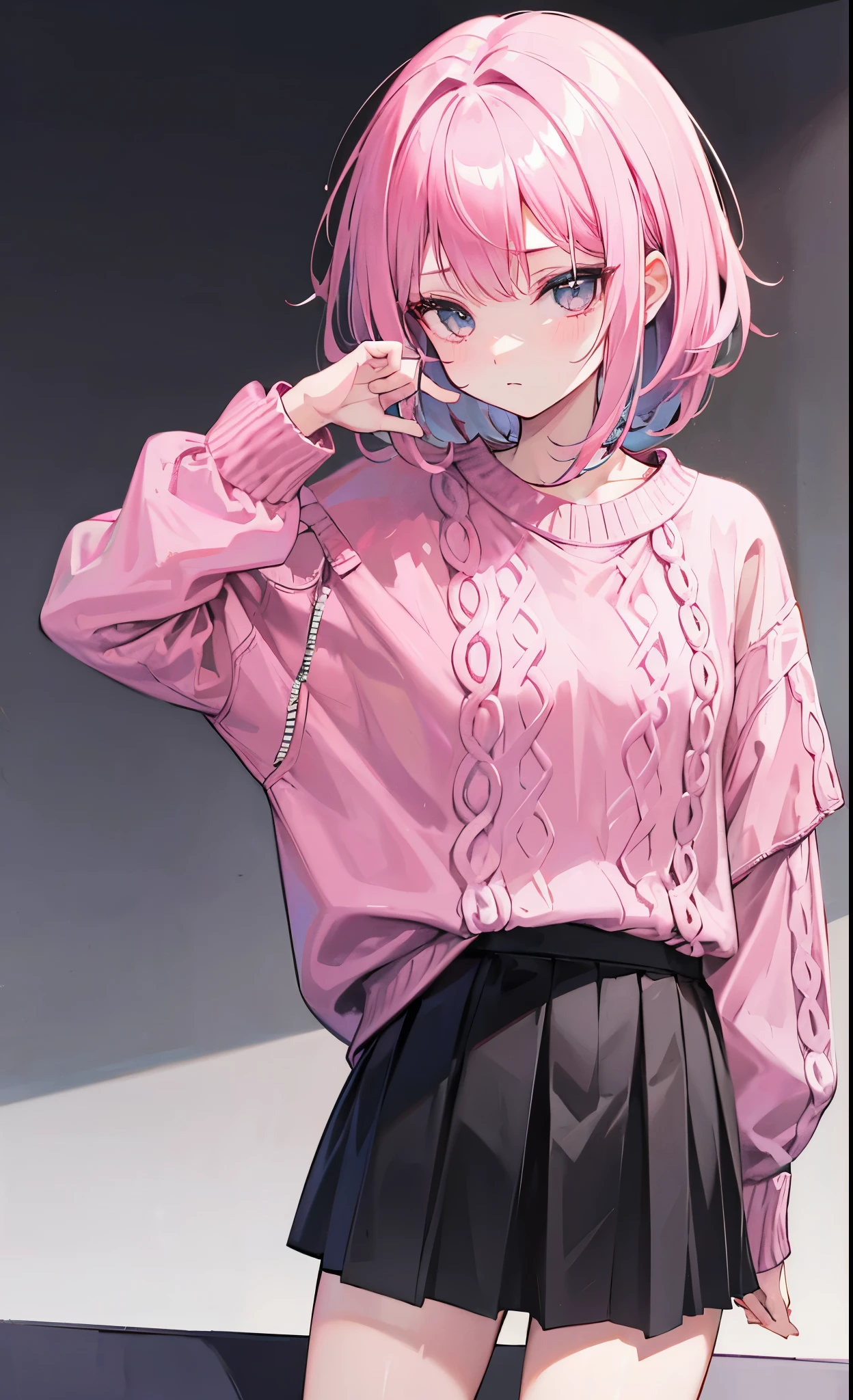 Black short hair Medusa,Gray pink sweater,Small tricks,Gallant