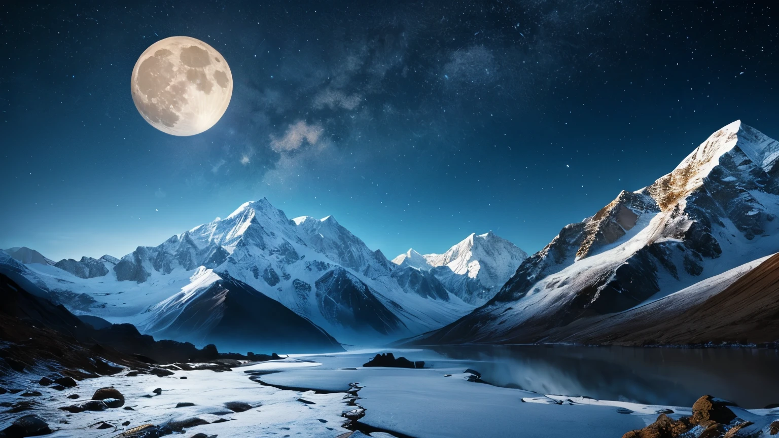 (Realistic, Photorealistic:1.4), Beautiful illustration, Himalayas, full moon, starry sky
