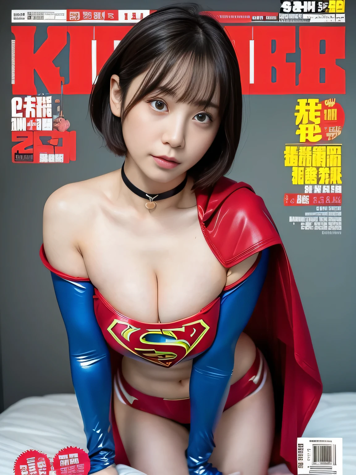 masterpiece、Rubber Supergirl Costume、Short Hair、Hospital operating table、Crisis situation、Big and ample breasts、looking at the camera、Shiny、Off the shoulder、choker、Long sleeve、exy poses to seduce、Sweaty skin、Model body type、Alluring、charm、Enchanting、Abused、test subject、victim、Wild、Photorealistic、latex、Expose your belly、athlete、High leg bloomers、Photo magazine cover、Red cloak、Beautiful legs、wallpaper for pc、