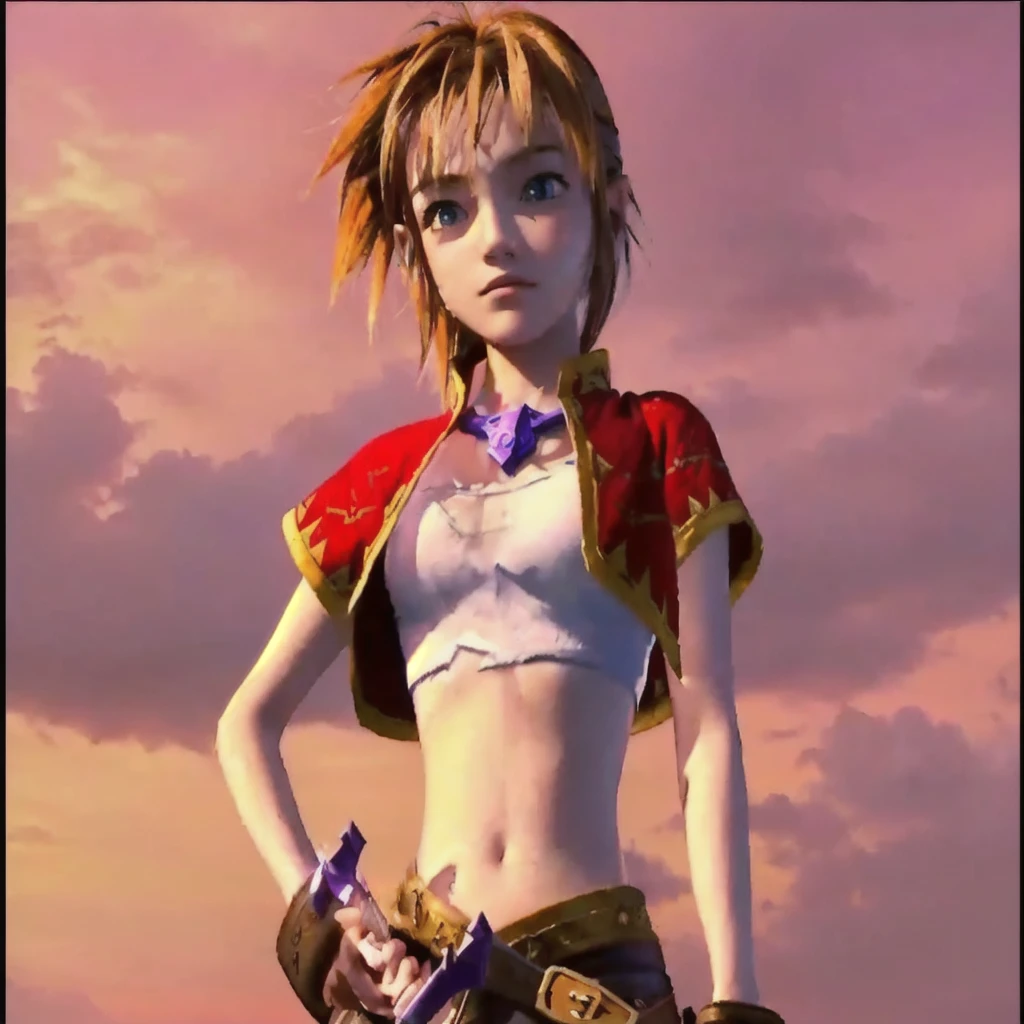 There is a cartoon picture of a woman holding a sword, Natalie in an epic battle fantasy, art style of dark cloud 2, Video Game Characters, Zelda, Female protagonist, Video game cutscenes, JRPG Characters, Ocarina of Time Movie, crono, sky, Final Fantasy Characters, Majora Mask, From Kingdom Hearts, Final Fantasy X, CGI Cutscene