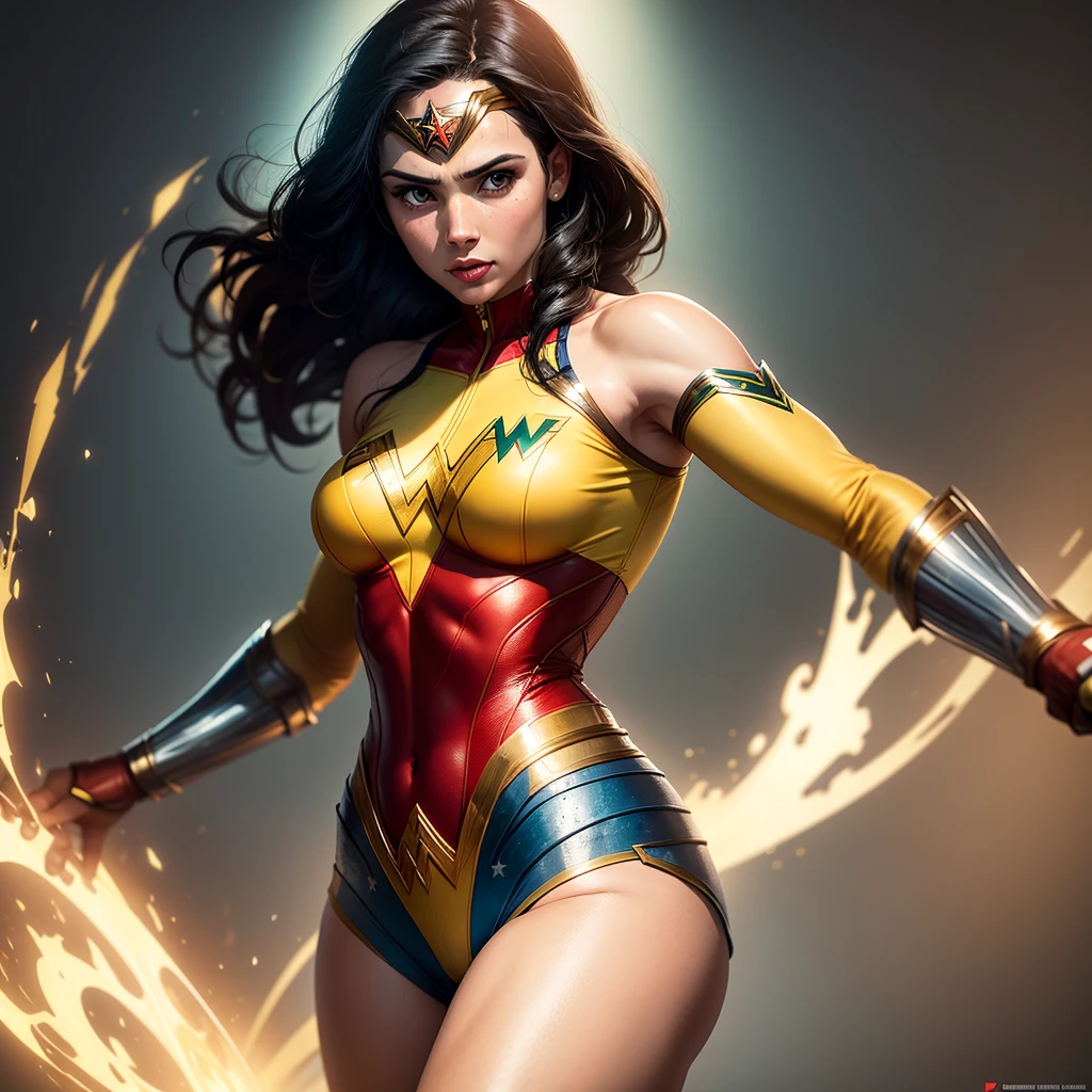 Wonder Woman wearing the yellow jersey of the Brazilian team