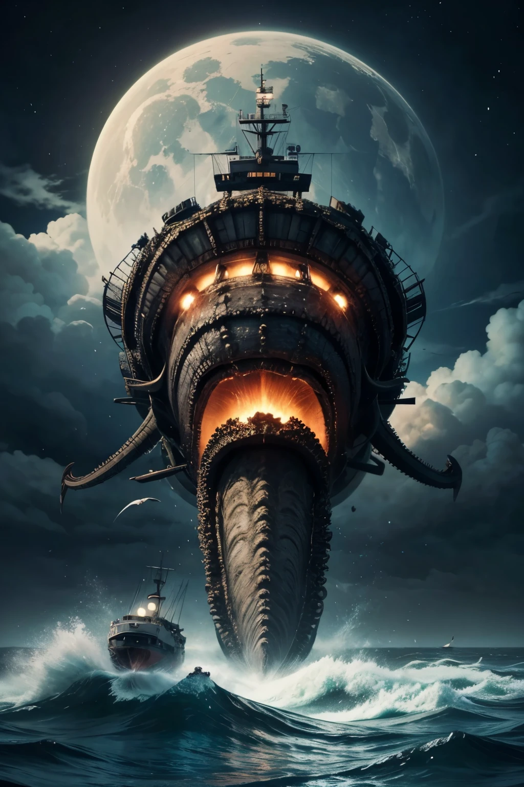 an angry kraken intercepts a ship and tries to destroy it
