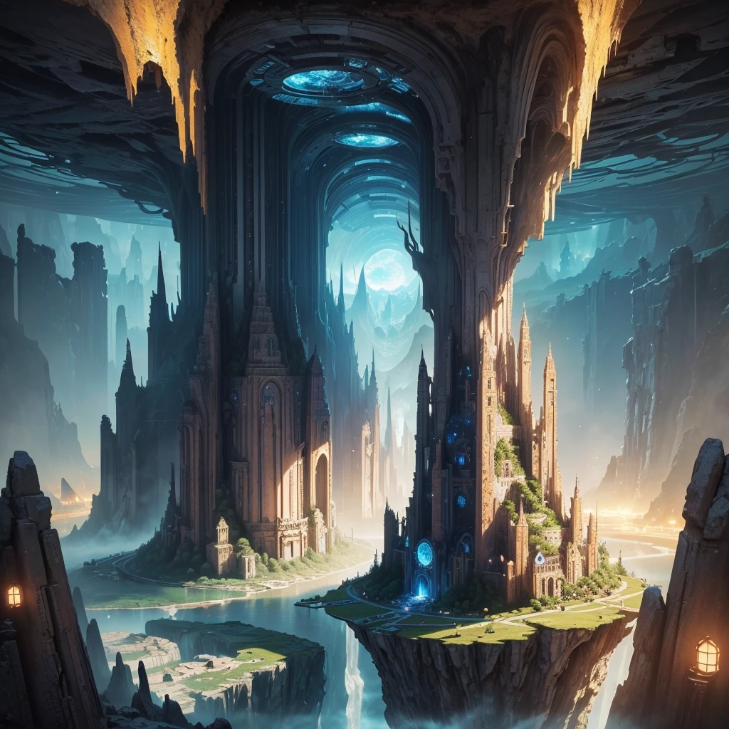 Best Quality,8k,Huge underground city,Underground Labyrinth,mysteriouultidimensional,A world beyond imagination,High Dimension,Fantasy,Different space,Nature,romantic,A world beyond imagination,Dream world,Huge river,masterpiece,最高masterpiece,perfection,
