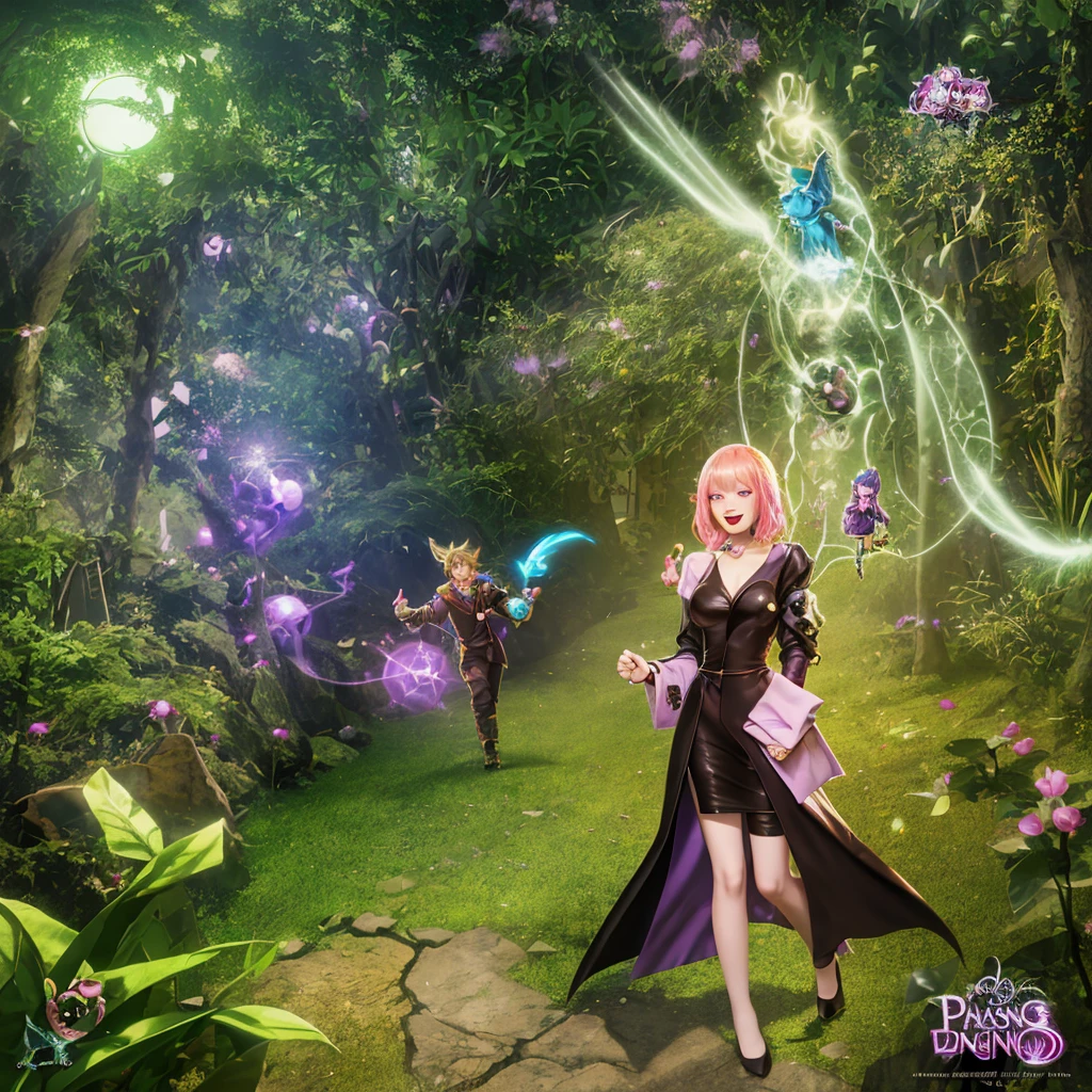 full body shot, 8k Pastels artwork, Grim, full body shot of a Charming Sparse boy and girl, inside of a Pagoda, spring dungeon, Spring, Bokeh, Graphic novel, Manic, Witchcore, key light, Zoom lens, Polychromatic, League of Legends Splash Art, glittering, 8K, 4K 