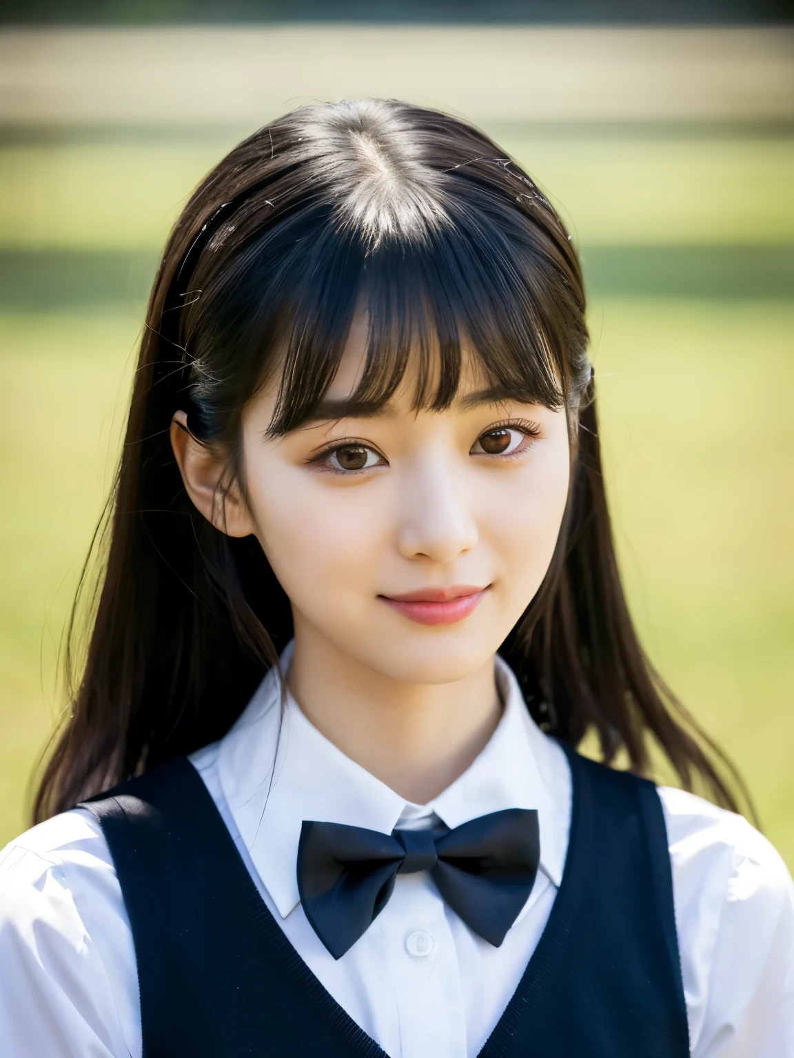 araffe girl with long black hair wearing a bow tie and a black vest, kim doyoung, she has black hair with bangs, jaeyeon nam, lalisa manobal, seifuku, jinyoung shin, wan adorable korean face, portrait of jossi of blackpink, ulzzang, sun yunjoo, portrait of female korean idol, lee ji - eun