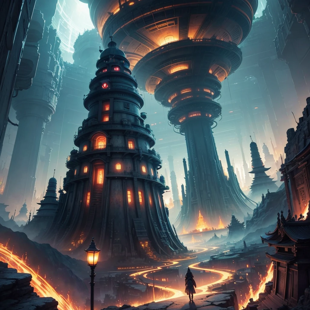 Best Quality，8k，Huge underground city，Underground Labyrinth，Anime Art，mysterious，Super huge structure，Super huge torii，Multidimensional，A world beyond imagination，High Dimension，Fantasy，Different space，Nature，romantic，A world beyond imagination，Dream world，Huge river，masterpiece，最高masterpiece，perfection，