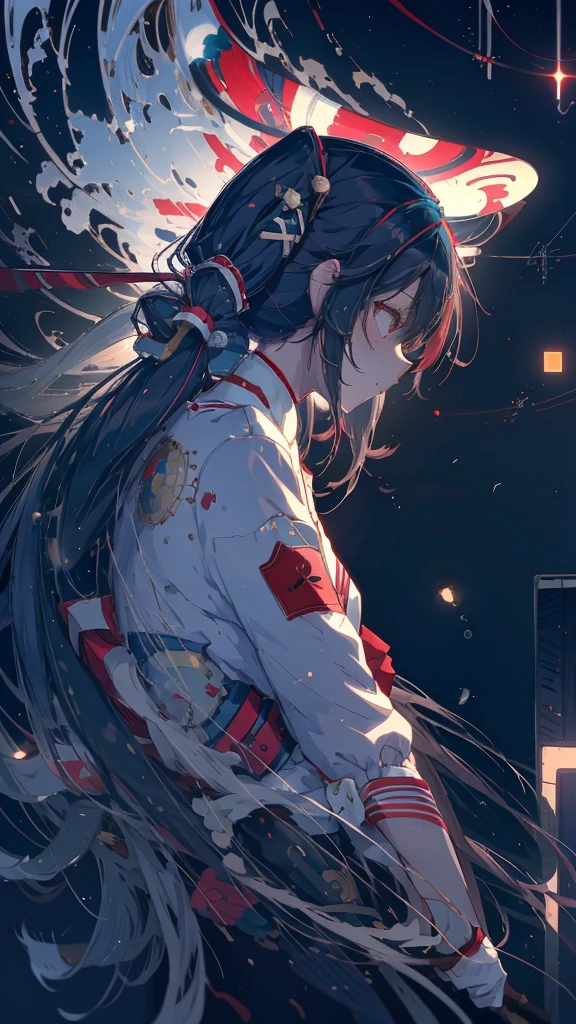Anime girl with long hair and red stockings holding a mobile phone, Portrait Anime Astronaut Girl, by Yuumei, Profile photo 1024px, nagito komaeda, Anime Moe Art Style, Anime Cover, Twin tails white_gloves, I deny that, ayanami, by Kamaguruka, White Cyan, Rei Ayanami