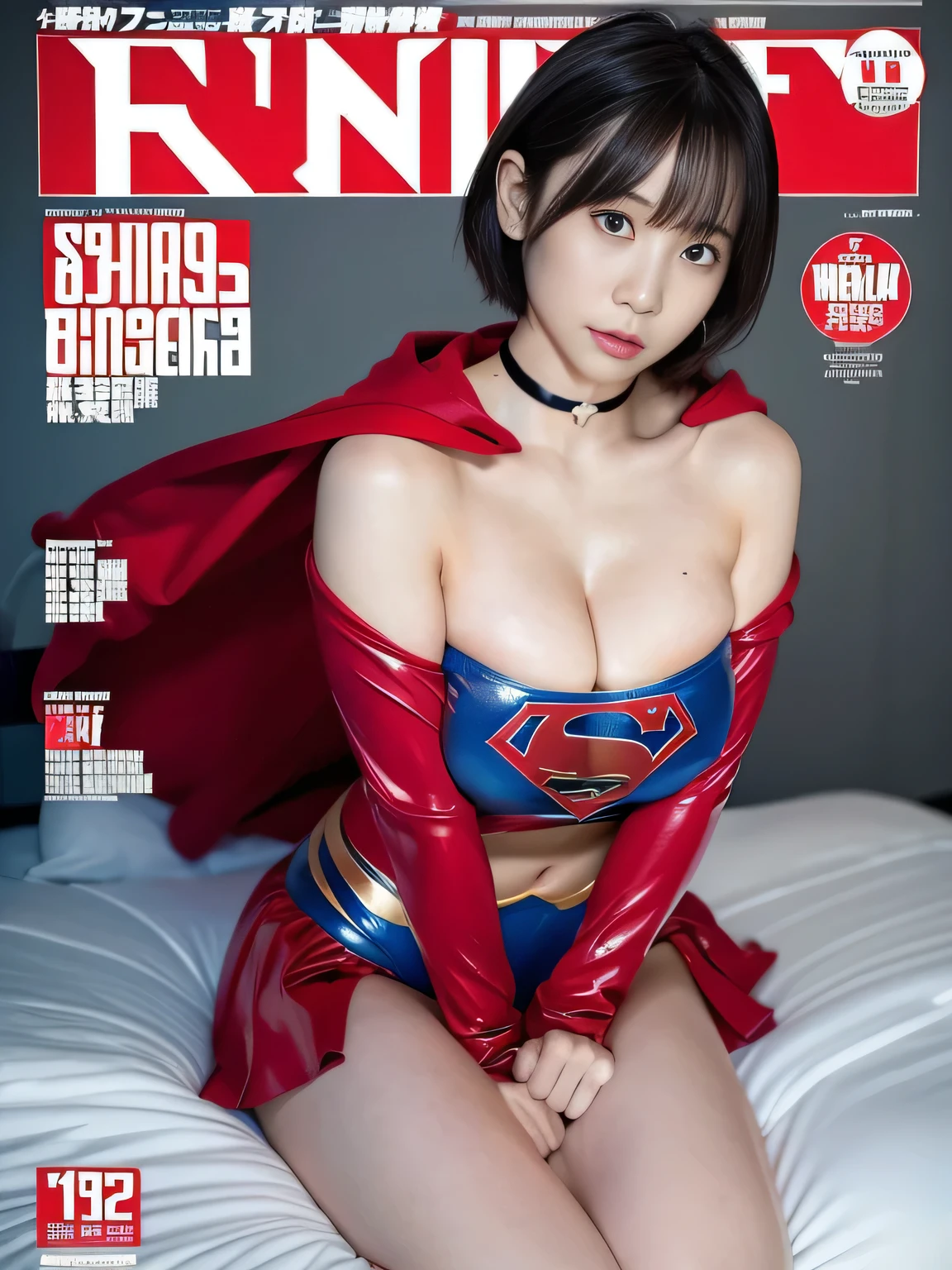 masterpiece、Rubber Supergirl Costume、Short Hair、Hospital operating table、Crisis situation、Big and ample breasts、looking at the camera、Shiny、Off the shoulder、choker、Long sleeve、exy poses to seduce、Sweaty skin、Model body type、Alluring、charm、Enchanting、Abused、test subject、victim、Wild、Photorealistic、latex、Expose your belly、athlete、Racing Bloomers、Photo magazine cover、Red cloak、Beautiful legs、wallpaper for pc、