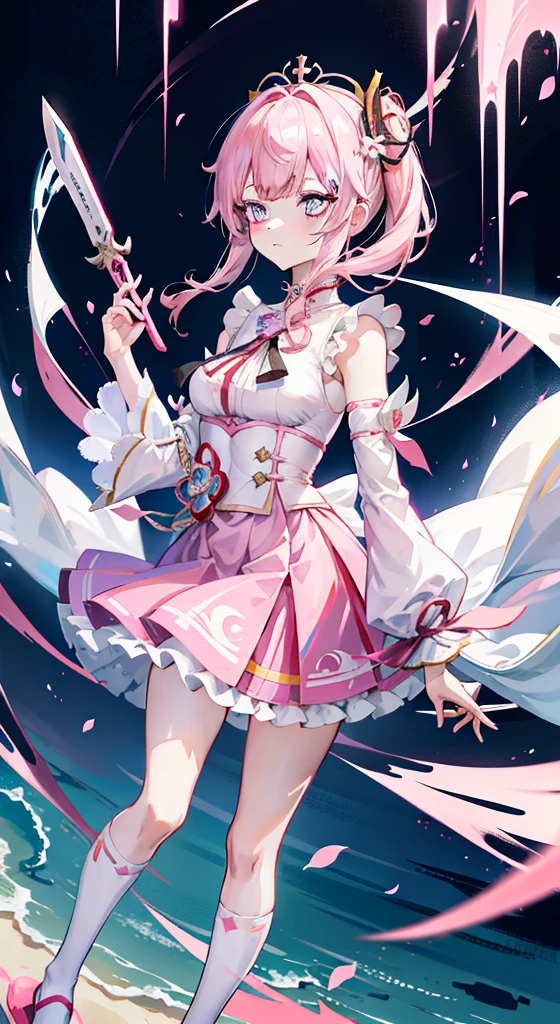 Anime girl in pink dress holding a knife and a pocket knife, ayaka Genshin Impact impact, Genshin Impact, keqing from Genshin Impact impact, Genshin Impact impact character, Cute anime girl in a beautiful skirt, Shatir from Overlord, ayaka game Genshin Impact impact, Gu Weiss, Portrait of a magical girl, Maintain your posture