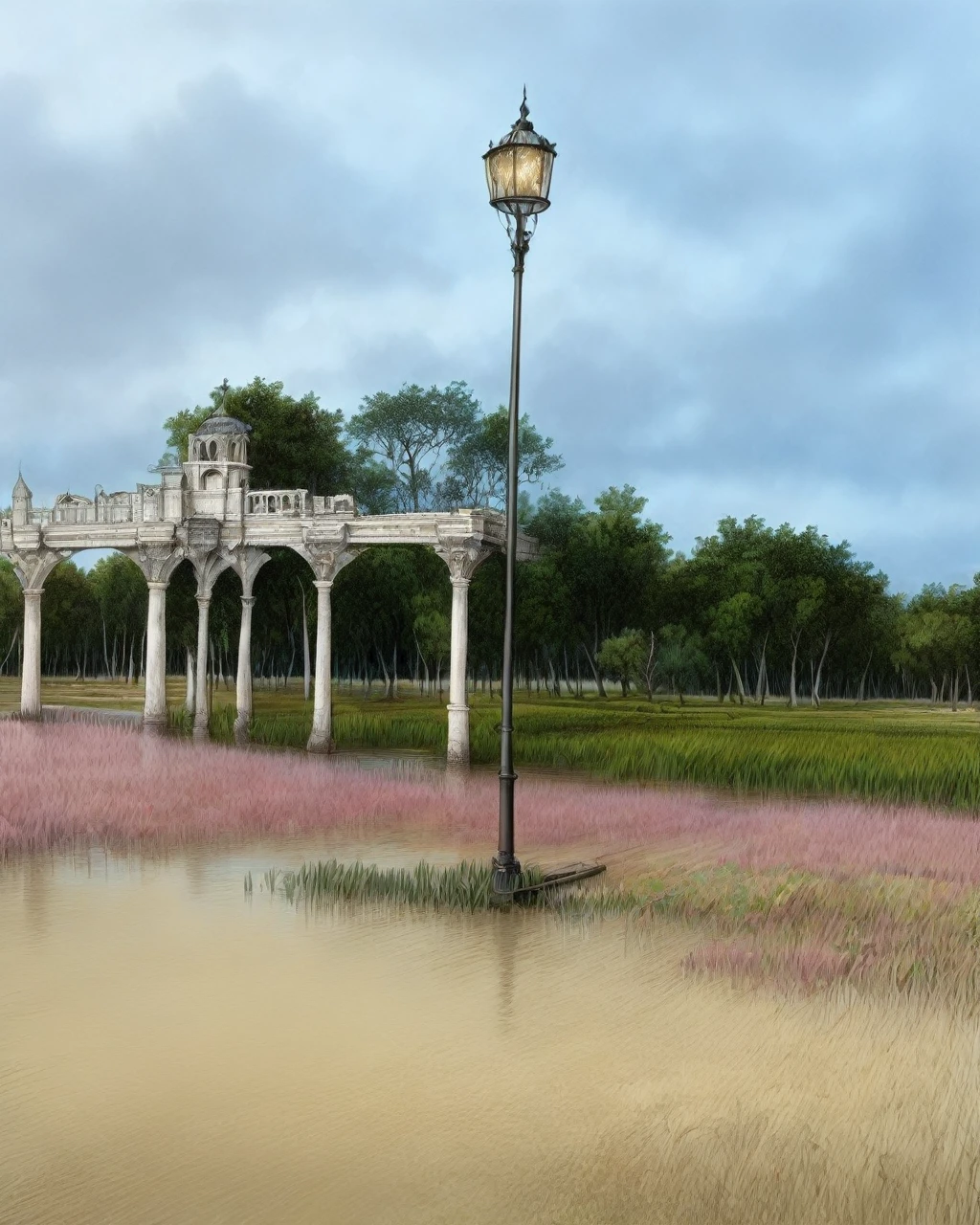 fantasy, Floodplain, ink drawing, Masterpiece realistic, best high quality, perfect details, intricate details, nice lighting, detailed background,