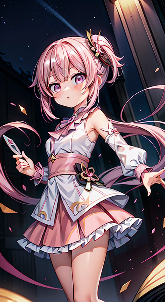 Anime girl in pink dress holding a knife and a pocket knife, ayaka Genshin Impact impact, Genshin Impact, keqing from Genshin Impact impact, Genshin Impact impact character, Cute anime girl in a beautiful skirt, Shatir from Overlord, ayaka game Genshin Impact impact, Gu Weiss, Portrait of a magical girl, Maintain your posture