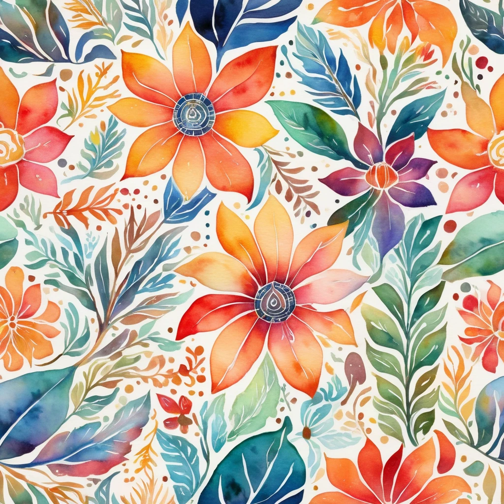 watercolor illustration, indigenous art, indigenous literature, tribal patterns, nature elements, vibrant colors, ethereal atmosphere, detailed textures, soft lighting, impressionistic style, detailed brushstrokes, dreamlike quality, natural organic shapes, intricate ornamental designs, bold color palette, mystical symbolism, handcrafted aesthetic, cultural heritage, storytelling elements, earthy tones, spiritual energy, mystical and symbolic
