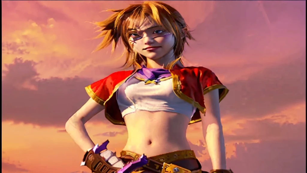 There is a cartoon picture of a woman holding a sword, Natalie in an epic battle fantasy, art style of dark cloud 2, Video Game Characters, Zelda, Female protagonist, Video game cutscenes, JRPG Characters, Ocarina of Time Movie, crono, sky, Final Fantasy Characters, Majora Mask, From Kingdom Hearts, Final Fantasy X, CGI Cutscene