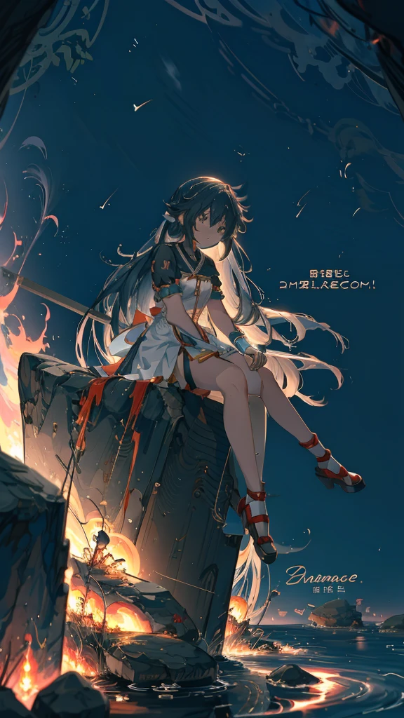 anime girl With headphones sitting on a rock, Burning, With headphones, Nightcore, (anime girl), Another Iwakura, Photo of a-1, Kantai Collection Style, anime moe artstyle, With headphones, inspired Burning, anime girl, anime!!!!!!!!!!!!!!!, anime girl with long hair, an anime girl