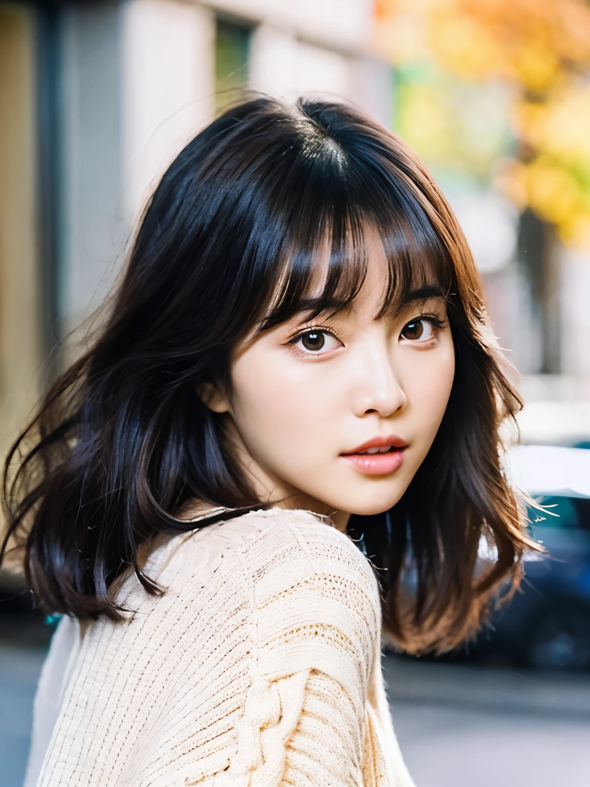a close up of a woman with a sweater on posing for a picture, lalisa manobal, lalisa manoban of blackpink, fluffy bangs, cute korean actress, with full bangs, beautiful south korean woman, neat hair with bangs, she has black hair with bangs, with bangs, jinyoung shin, lee ji - eun, lee ji-eun